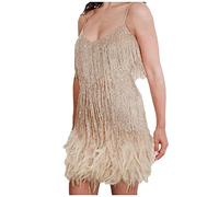 Windsfinr Abito con frange e nappe, stile anni '20, costume da Grande Gatsby, cocktail party, abito con nappa, con fascia per capelli, Z1-oro, S