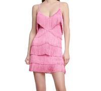 Windsfinr Abito con frange e nappe, stile anni '20, costume da Grande Gatsby, cocktail party, abito con nappa, con fascia per capelli, 2-beige, S