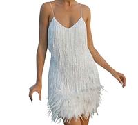 Windsfinr Abito con frange e nappe, stile anni '20, costume da Grande Gatsby, cocktail party, abito con nappa, con fascia per capelli, Z1-bianco, S