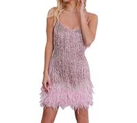 Windsfinr Abito con frange e nappe, stile anni '20, costume da Grande Gatsby, cocktail party, abito con nappa, con fascia per capelli, Z1-rosso., XL