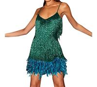 Windsfinr Abito con frange e nappe, stile anni '20, costume da Grande Gatsby, cocktail party, abito con nappa, con fascia per capelli, Z1-verde., XL
