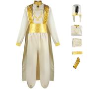 Windskids Aladdin Costume Uomo Cosplay Arabo Principessa Jasmine Aladdin Completo Principe Uniforme con Cappelli Set 5 Pezzi per Halloween Carnevale Festa Compleanno Mascherata Performance Costume