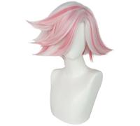 Windskids Angel Dust Cosplay Parrucca Adulto Fancy Dress Up Inferno Demone Angel Dust Rosa e Bianco Corto Anime Wig per Halloween Carnevale Festa Mascherata Costume Accessori Parrucca
