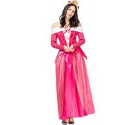 Windskids Aurora Costume Donna Bella Addormentata Aurora Lungo Maniche Lunghe Vestito da Sera con Corona per Halloween Natale Carnevale Festa Compleanno Mascherata Principessa Abito da Ballo, Rose