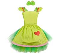 Windskids Bambina Grinch Costume Cosplay Christmas Grinch Verde Tulle Ballerina Tutu Grembiule Vestito con Copricapo Set per Natale Carnevale Festa Performance Costume, 6 Mesi - 12 Anni
