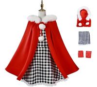 Windskids Cindy Costume Donna Cosplay Christmas Cindy Lou Who Colletto di Pelliccia Mantella con Cappuccio e Vestito Calze Set per Halloween Natale Carnevale Festa Mascherata Performance Costume