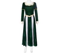 Windskids Donna Principessa Fiona Costume Vintage Lungo Manica Lunga Velluto Vestito da Sera con Corona Parrucca per Fancy Dress Up Halloween Carnevale Festa Mascherata Vestito da Ballo
