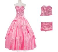 Windskids Glinda Costume Donna Cosplay Wicked Glinda Brillantini Fata Maxi Fiori Vestito da Sera Rosa Top e Gonna Set per Halloween Natale Carnevale Festa Compleanno Mascherata Performance Costume