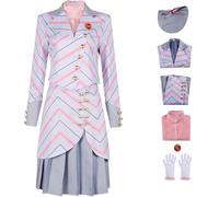 Windskids Glinda Costume Donna Cosplay Wicked Glinda Elegante Lady Plaid Uniforme Giacca Camicetta Gonna con Cappello Guanti Distintivo Set per Halloween Carnevale Festa Mascherata Performance Costume