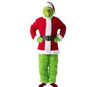 Windskids Grinch Costume con Maschera Adulto Cosplay ChristmasGrinch Santa Claus Completo Pelose Outfit con Accessori per Halloween Natale Carnevale Festa Mascherata Performance Babbo Natale Costume