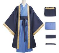 Windskids Jinshi Costume Uomo Cosplay Apothecary Diaries Jinshi Hanfu Uniforme Tunica Fodera Cintura Set per Fancy Dress Up Halloween Carnevale Festa Mascherata Anime Performance Costume, Blu