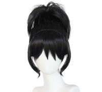 Windskids Lydia Cosplay Parrucca Donna Fancy Dress Up Beetle J'uice Lydia Deetz Gotico Nero Frangia Coda di Cavallo Alta Corto Wig per Halloween Carnevale Festa Mascherata Costume Accessori Parrucca
