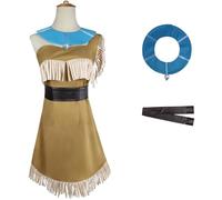 Windskids Pocahontas Costume Donna Cosplay Pocahontas Indiana Principessa Matoaka Monospalla Vestito e Collana Cintura Set per Halloween Carnevale Festa Compleanno Mascherata Performance Costume