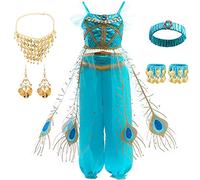 Windskids Principessa Jasmine Costume e Accessori Bambina Cosplay Aladino Performance di Danza Abito da Principessa Natale Carnevale Halloween Festa di Capodanno Abiti da Sera per Bambini Età 3-9 anni