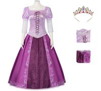 Windskids Raperonzolo Costume con Corona Donna Cosplay Bionda Principessa Rapunzel Outfit Top e Gonna Set per Fancy Dress Up Natale Carnevale Halloween Festa Compleanno Mascherata Spettacoli Costume