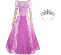 Windskids Raperonzolo Costume con Corona Donna Cosplay Rapunzel Maniche Lunghe Maxi Allacciatura Pizzo Principessa Vestito da Sera per Halloween Natale Carnevale Festa Mascherata Performance Costume
