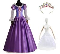 Windskids Raperonzolo Costume con Corona Sottogonna Donna Cosplay Bionda Principessa Rapunzel Deluxe Corte Abito da Sera per Natale Carnevale Halloween Festa Compleanno Mascherata Spettacoli Costume