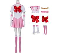 Windskids Sailor Chibi Costume Donna Cosplay Anime Sailor Chibi Moon Chibiusa Combattimento Uniforme Vestito con Accessori per Halloween Carnevale Festa Mascherata Performance Costume, Rosa