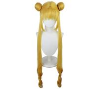 Windskids Sailor Moon Cosplay Parrucca Donna Giallo 105cm Lungo Doppia Coda di Cavallo Pony Parrucca Sailor Moon Tsukino Usagi Halloween Carnevale Festa Compleanno Mascherata Performance Anime Wig