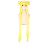 Windskids Sailor Moon Cosplay Parrucca Donna Giallo 120cm Lungo Doppia Coda di Cavallo Pony Parrucca Sailor Moon Tsukino Usagi Halloween Carnevale Festa Compleanno Mascherata Performance Anime Wig