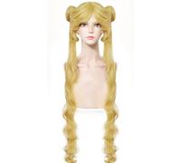 Windskids Sailor Moon Cosplay Parrucca Donna Giallo Dorato Ricciolo Doppia Coda di Cavallo Pony Parrucca Sailor Moon Tsukino Usagi Halloween Carnevale Festa Compleanno Mascherata Performance Anime Wig