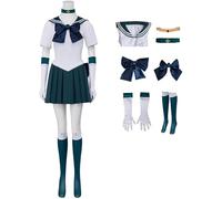 Windskids Sailor Neptune Costume Donna Cosplay Anime Sailor Moon Sailor Neptune KaiOu Michiru Combattimento Uniforme Vestito e Accessori per Halloween Carnevale Festa Mascherata Costume, Verde Scuro