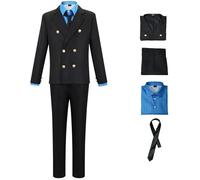 Windskids Sanji Costume Uomo Cosplay Anime Pirati Re Sanji Smoking Uniforme Giacca Camicia Pantaloni Cravatta Set per Halloween Carnevale Festa Mascherata Comic con Performance Costume, Blu
