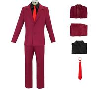 Windskids Sanji Costume Uomo Cosplay Anime Pirati Re Sanji Smoking Uniforme Giacca Camicia Pantaloni Cravatta Set per Halloween Carnevale Festa Mascherata Comic con Performance Costume, Borgogna