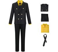 Windskids Sanji Costume Uomo Cosplay Anime Pirati Re Sanji Smoking Uniforme Giacca Camicia Pantaloni Cravatta Set per Halloween Carnevale Festa Mascherata Comic con Performance Costume, Giallo