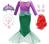 Windskids Sirena Costume con Parrucca Bambina Cosplay Sirenetta Principessa Ariel Coda di Pesce Vestito da Principessa e Accessori per Bambini Halloween Natale Carnevale Compleanno Festa Abiti da Sera