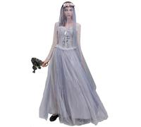 Windskids Sposa Fantasma Costume Donna Halloween Cosplay Fantasma Demone Zombie Vampiro Scheletro Gotico Vintage Sposa Lungo Matrimonio Vestito con Copricapo per Carnevale Festa Mascherata Costume