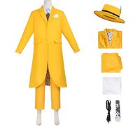 Windskids Stanley Costume con Cappello Uomo Mascherato Jim Carrey Stanley Giallo Vintage Smoking Giacca Top Pantaloni Cinturino Cravatta per Fancy Dress Up Halloween Carnevale Festa Mascherata Costume