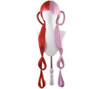 Windskids Uta Parrucca Donna Cosplay Anime Pirata Re Uta Rosso/Rosa Capelli Lunghi Doppia Coda di Cavallo Frangetta Wig per Halloween Carnevale Festa Mascherata Performance Costume Accessori Parrucca