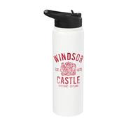 Windsor Castle Est. 1070 Berkshire Inghilterra Stampa rossa invecchiata Stainless Steel Insulated Water Bottle