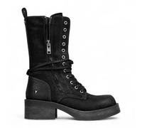 Windsorsmith Scarpe Biker Donna In Camoscio Nero Con Lacci Fino Al Polpaccio
