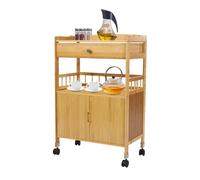 WindWilder Carrello da portata con ruote in legno, 52 x 30 x 80 cm, carrello da cucina con cassetto e armadietto inferiore, ogni strato fino a 50 kg (marrone chiaro)