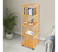 WindWilder Libreria girevole con ruote a 5 livelli, vintage, in bambù, 37 x 37 x 132 cm, libreria per camera da letto, soggiorno, studio, ufficio (colore legno, 6 piani)