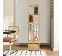 WindWilder Libreria girevole con ruote a 6 livelli, vintage, in bambù, 37 x 37 x 162 cm, libreria per camera da letto, soggiorno, studio, ufficio (colore legno, 6 piani)