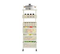 WindWilder Scaffale da cucina con ruote, 6 livelli con 5 cestini, girevole a 360°, multistrato, per cucina, soggiorno, bagno (6 piani con 5 cestini, 30 x 19 x 96 cm)
