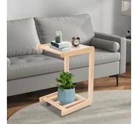 WindWilder Tavolino a forma di C con ruote, 40 x 39 x 63 cm, piccolo tavolino a forma di C per soggiorno, divano, letto, fino a 15 kg/33 lbs (colore legno)