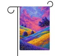 Windy Hillside Dreamy Landscape Mistico Giardino Bandiera Stagionale Vacanze Stagionali Iuta Doppio Lato Casa Cortile Esterni Bandiere 30,5 x 45,7 cm