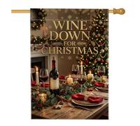 Wine Down For Christmas - Bandiera per casa delle bottiglie, 71 x 101 cm | Tipografia d'oro, bandiera del cortile, scena della cena delle vacanze, estetica invernale, regalo per amanti del vino