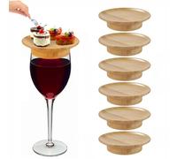 Wine Glass Charcuterie Topper,Wine Glass Topper Appetizer Plates,Bamboo Wine Glass Topper Coasters,Charcuterie Board Toppers for Wine Glasses,for Appetizers Desserts,Restaurants and Bars (6PCS)