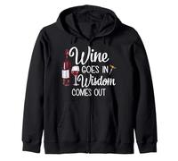 Wine Goes in Wisdom Esce Divertente Vintner Vinedresser Felpa con Cappuccio