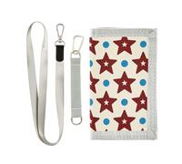Wine Red Stars Dot Light Blue trifold mens sottile portafoglio regali per giovane borsa minimalista con cordino, Vinaccia rosso stelle puntino azzurro, 1 size