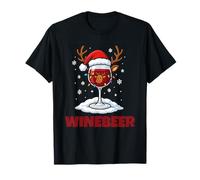 Winedeer Funny Santa Hat Reindeer Couple Christmas Matching Maglietta