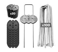 Winfaith Picchetti Telo Pacciamatura H150 x L30 x D3 Pezzi 100 e 20 Rondelle in Plastica per Terreno Morbido Made in Italy Acciaio EN 10204 3.1 Zincato Antiruggine Giardino Erba Sintetica Ancoraggio