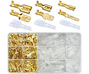 Winfred 480 terminali per cavi a spina piatta maschio e femmina, connettori per cavi, terminali per cavi con manicotto isolante, 2,8 mm, 4,8 mm, 6,3 mm (dorato)