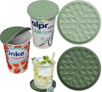 Wingcases - I coperchi per yogurt si adattano solo a pentole di diametro 9,5 cm (2 set, verde oliva e verde salvia) con coperchio in silicone riutilizzabile, reversibili per sottobicchieri, per