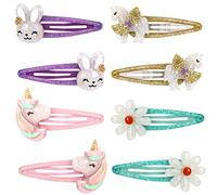 Wingchold Fermagli per capelli a forma di unicorno, per ragazze, 8 pezzi, in metallo antiscivolo, accessori per capelli scintillanti a forma di unicorno, accessori per capelli per bambini piccoli,